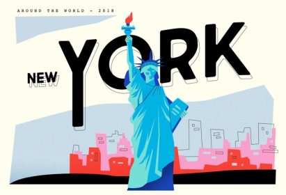 دانلود وکتور کارت پستال نقطه عطف آزادی در نیویورک وکتور تصویر مسطح