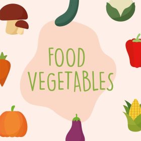 دانلود وکتور حروف سبزیجات غذا با مجموعه ای از آیکون سبزیجات روی