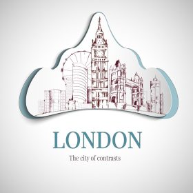 دانلود وکتور نشان شهر کنتراست لندن با تصویر برداری بیگ بن برج و پل