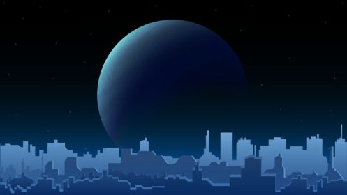 دانلود وکتور شب شهر منظره با سیاره بزرگ در افق و
