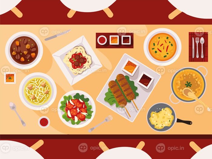 دانلود وکتور انواع غذا در جدول اشتراکی