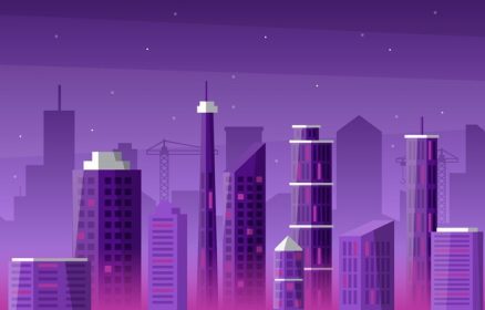 دانلود وکتور ساخت و ساز ساختمان شهر در شب، تصویر تجاری افق شهری