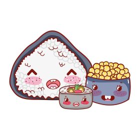 دانلود وکتور سوپ رول برنج کاوایی و غذای خاویار کارتون ژاپنی تصویر وکتور سوشی و رول
