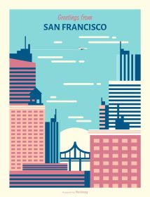دانلود وکتور کارت پستال های جهان وکتور کارت پستال با تبریک از منظر شهری سان فرانسیسکو در طرح تخت