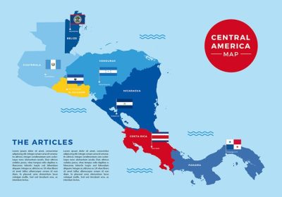 دانلود وکتور موجود در این بسته تصویری از نقشه آمریکای مرکزی همراه با پرچم های کشور آمریکای مرکزی عالی برای اینفوگرافیک است.
