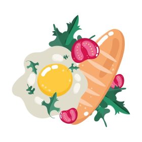 دانلود وکتور منوی شام با تخم مرغ سرخ شده تازه و تصویر وکتور نان