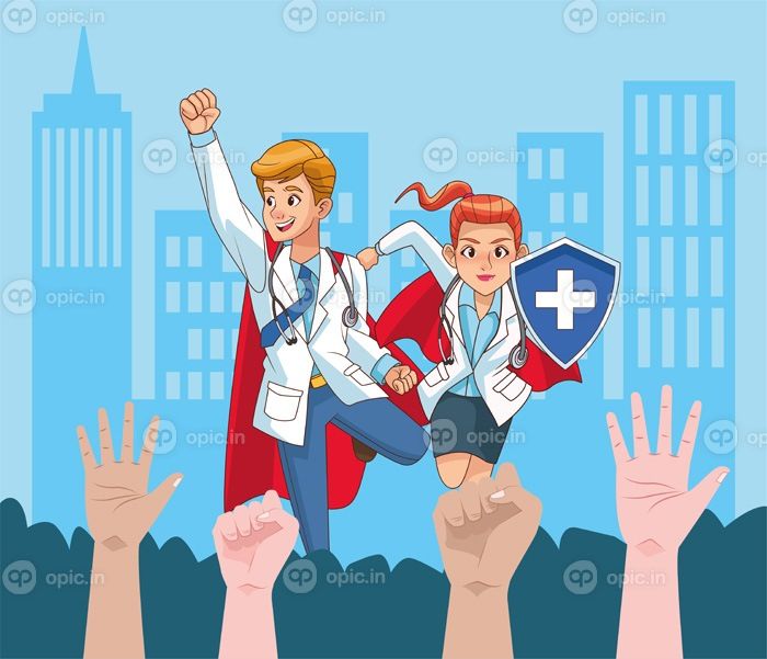 دانلود وکتور فوق العاده پزشکان در مقابل کووید در شهر