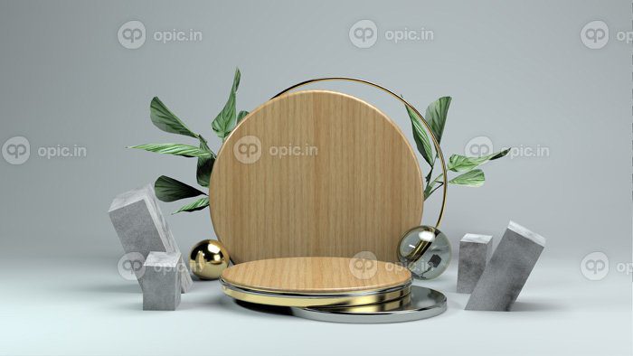 دانلود عکس سکوی سه بعدی چوب و طلا برای ارائه محصول با