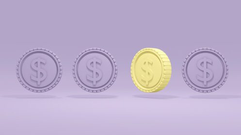 دانلود عکس مفهوم رندر سه بعدی پول سکه زرد با دلار در