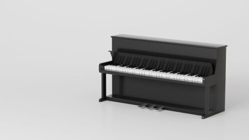 دانلود عکس پیانوی سیاه کلاسیک در پس زمینه سفید رندر سه بعدی