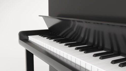 دانلود عکس رندر سه بعدی پیانوی کلاسیک مشکی کلاسیک در پس زمینه سفید