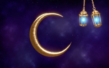 دانلود عکس عید رمضان پس زمینه اسلامی خالی هلال کهکشانی آبی