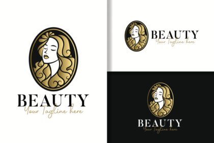 دانلود قالب طراحی لوگو زیبایی زنانه طلایی زنانه