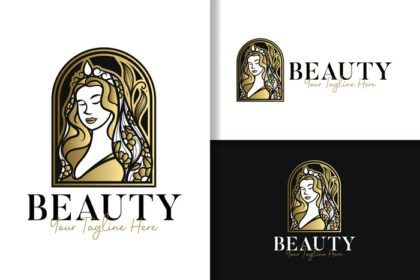 دانلود لوگو زیبایی زنانه ست طلایی زنانه قالب طراحی لوگو