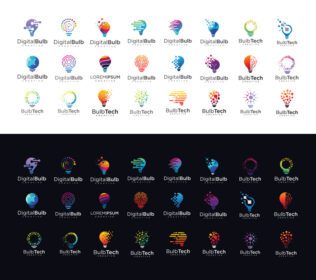 دانلود لوگو مجموعه بزرگ لامپ فناوری آرم آیکون طراحی لامپ ایده رنگارنگ