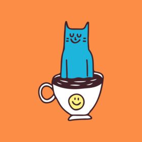 دانلود تصویر گربه آبی chill out on فنجان قهوه برای