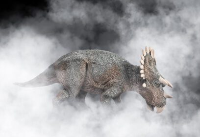 دانلود عکس دایناسور regaliceratops در پس زمینه دود