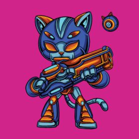 دانلود کارتونی ربات سرباز گربه آبی اسلحه در دست