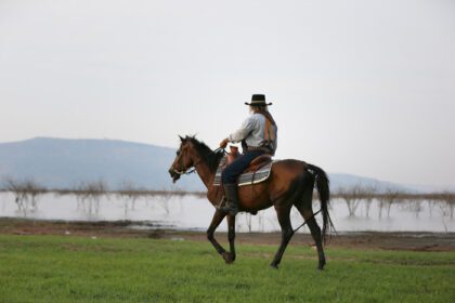 دانلود عکس سیلوئت کابوی سوار بر اسب در برابر غروب زیبا