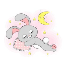 دانلود خرگوش خواب روی بالش احاطه شده توسط ستاره برای نوزاد