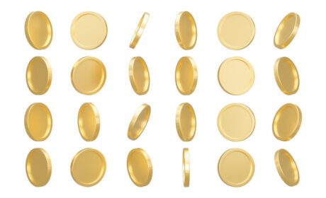دانلود مجموعه عکس سکه طلا به شکل های مختلف جدا شده روی سفید