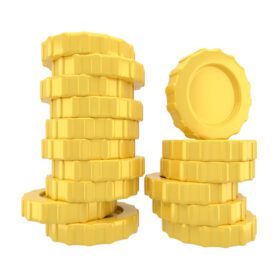 دانلود پشته عکس سکه های طلایی در پس زمینه سفید با درآمد