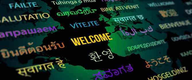 دانلود عکس خوش آمدگویی به زبان های مختلف با پس زمینه نقشه جهان