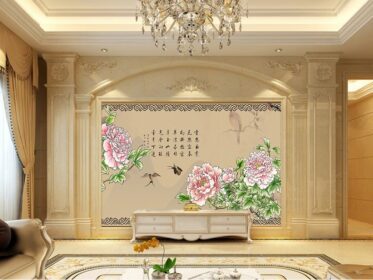 دانلود کاغذ دیواری طرح جدید به سبک چینی زیبا شعر پرستو گل صد تومانی دیوار پس زمینه تلویزیون سفارشی