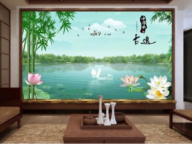 دانلود طرح کاغذ دیواری نقاشی چینی جیانگ نان مناظر دیوار پس زمینه نیلوفر آبی