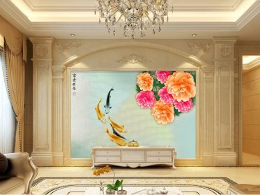 دانلود کاغذ دیواری طرح چینی با جوهر با دست نقاشی شده دیوار پس زمینه گل صد تومانی غنی و غنی