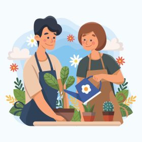 دانلود وکتور یک زوج از کاشت و باغبانی لذت می برند