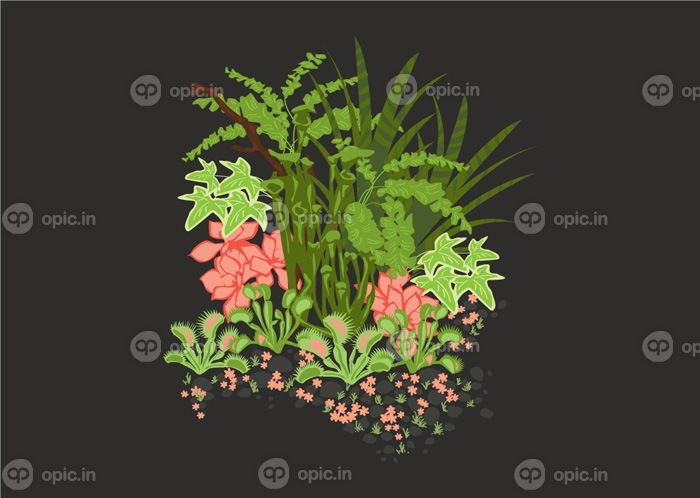 دانلود وکتور باغی پر از پیچک و گیاهان گوشتخوار