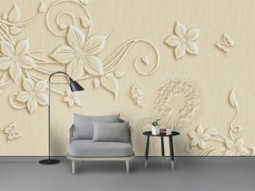 دانلود کاغذ دیواری طرح دار مدرن قاصدک گل برجسته دیوار پس زمینه تلویزیون پروانه