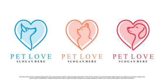 دانلود لوگو مجموعه آیکون سگ و گربه طراحی لوگو برای مراقبت از حیوانات خانگی با عشق