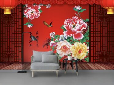 دانلود طرح کاغذ دیواری چینی قرمز کلاسیک آتلیه عکاسی عروسی عکس پس زمینه دیوار