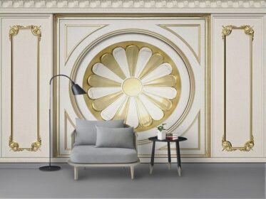 دانلود طرح کاغذ دیواری نوردیک لوکس منبت کاری شده طلایی دیوار پس زمینه تلویزیون اروپایی