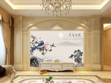 دانلود طرح کاغذ دیواری چینی طاووس چینی نقاشی منظره دیوار