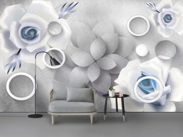 دانلود کاغذ دیواری طرح مینیمالیستی مدرن zen سه بعدی با گل های برجسته دیوار پس زمینه تلویزیون