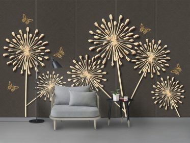 دانلود کاغذ دیواری طرح مدرن سه بعدی خلاقانه قاصدک طلایی پروانه تلویزیون پس زمینه دیوار
