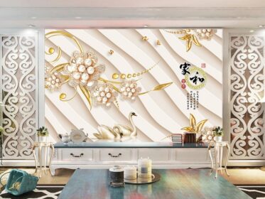 دانلود طرح کاغذ دیواری سه بعدی لوکس گل الماس جواهرات اتاق نشیمن پس زمینه دیوار