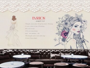 دانلود طرح کاغذ دیواری اروپایی و آمریکایی با دست نقاشی شده فروشگاه لباس زیبایی دیوار پس زمینه