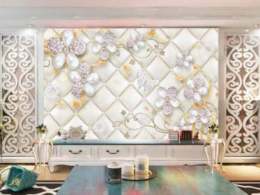 دانلود کاغذ دیواری طرح سه بعدی دیوار پس زمینه جواهرات گل الماس لوکس اروپایی