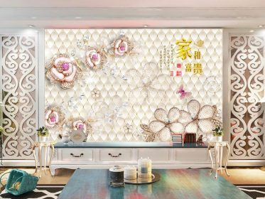 دانلود طرح کاغذ دیواری خانه و دیوار جواهرات سه بعدی گل الماس غنی