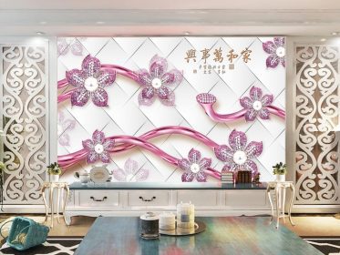 دانلود طرح کاغذ دیواری استریو سه بعدی زیبای خانه گل الماس و همه چیز دیوار پس زمینه جواهرات