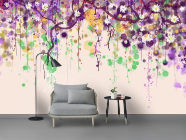 دانلود طرح کاغذ دیواری به سبک اروپایی نقاشی دست گل حصیری نقاشی دیوار پس زمینه تلویزیون