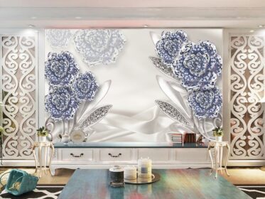 دانلود طرح کاغذ دیواری لوکس ساتن و شاخه های گل الماس دیوار جواهرات گل های خیره کننده