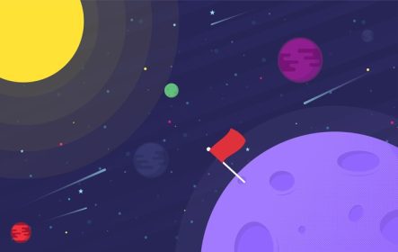 دانلود وکتور تصویر فضای کارتونی انتزاعی با سیارات و خورشید طراحی شده برای برچسب پوستر کارت تبریک سند و سایر سطوح تزئینی