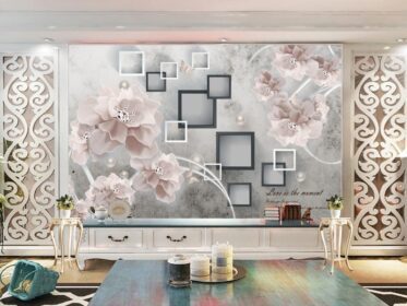 دانلود طرح کاغذ دیواری گل 3 بعدی زیبا دیوار پس زمینه تلویزیون