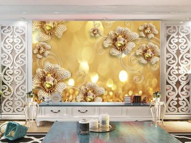 دانلود طرح کاغذ دیواری طلایی منبت کاری شده طلایی خیره کننده دیوار گلدار