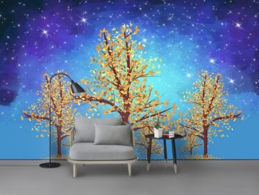 دانلود طرح کاغذ دیواری مدرن رنگارنگ انتزاعی غنی از درخت نقاشی پس زمینه دیوار